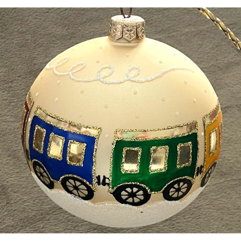 TRAIN Locomotive Glass Hand-Painted MIDWEST CANON FALLS Christmas 6 ORNAMENTS